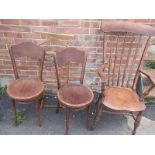 A Windsor style chair and 2 bentwood chairs with a clothes stand