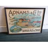 An Adnams brewery advertising poster in frame