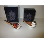 Two Royal Crown Derby gold stopper bird paperweights
