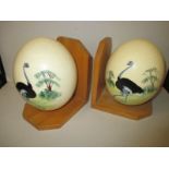 A pair of ostrich egg bookends
