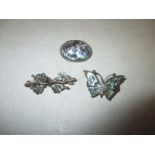 3 silver and shell brooches