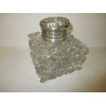 A large Victorian silver mounted lead crystal glass ink well