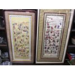 Two Chinese silk pictures C1920 depicting 100 children and 100 women