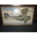 A framed tapestry of an RAF Swordfish aeroplane