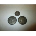 2 Victorian crowns and an 1887 shilling