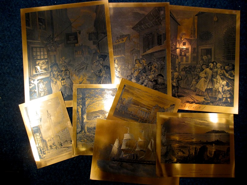 A quantity of copper faced pictures