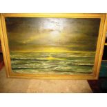 A large framed seascape oil on canvas