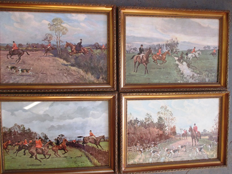 4 Gilt framed hunting pictures