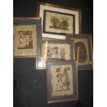 Five framed Egyptian papyrus pictures