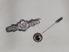 A Silver & Garnet Tiepin Twinned With Silver Brooc