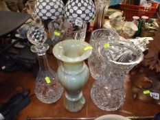 Three Cut Glass Vases, An Onyx Vase & A Cut Glass