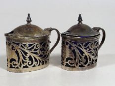 A Pair Of Silver Mustards With Blue Liners