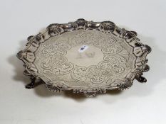 An Antique Silver Salver With Chased Decor 525g