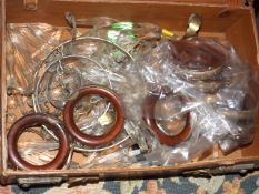 A Set Of Antique Brass & Mahogany Curtain Rings Tw