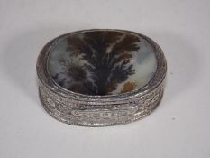A 19thC. Moss Agate Topped Silver Box, Hinge A/F