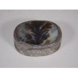 A 19thC. Moss Agate Topped Silver Box, Hinge A/F