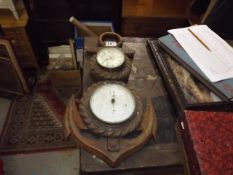 An Antique Barometer & Clock Set A/F