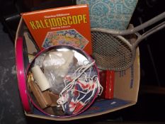 A Box Of Miscellany Including A Tennis Racket