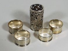 A Pair Of Silver Napkin Rings, Two Other Silver Na