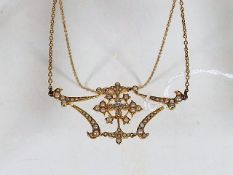 A 19thC. 15ct Gold Diamond & Seed Pearl Necklace P