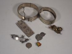 Two Silver Bangles, A Pendant & Other Items