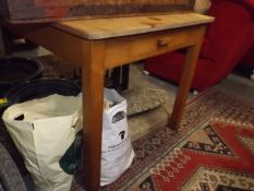 A Pine Scrub Top Farmhouse Style Table With Drawer