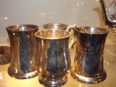 Three Silver Plated Tankards & Four Similar Pewter