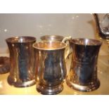 Three Silver Plated Tankards & Four Similar Pewter