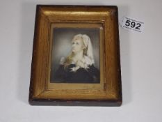 A 19thC. Miniature Watercolour Of Woman