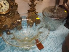 A Large Flared Bowl & A Cut Glass Biscuit Barrel,