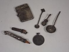 A Silver Vesta & Other White Metal Items