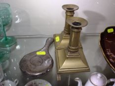 A Pair Of Brass Georgian Candleholders Twinned Wit