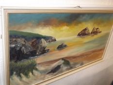 A Modern Decorative Oil Of Coastal Scene