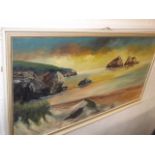 A Modern Decorative Oil Of Coastal Scene