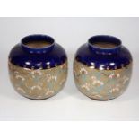 A Pair Of Doulton Stoneware Ovoid Vases 6in