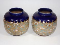 A Pair Of Doulton Stoneware Ovoid Vases 6in