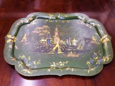 A Large 19thC. Lacquerware Tray With Chinoiserie D