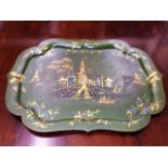 A Large 19thC. Lacquerware Tray With Chinoiserie D