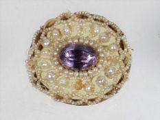 A 19thC. Pearl & Amethyst Brooch Mounted On Gold