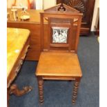 A Victorian Oak Hall Chair With Inlaid Minton Styl