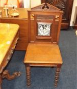 A Victorian Oak Hall Chair With Inlaid Minton Styl