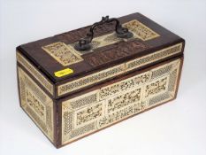 A 19thC. Tea Caddy Decorated With Carved Bone Fret