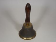A Vintage Brass School Bell With Oak Handle