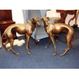 A Pair Of 20thC. Life Size Bronze Lurcher Dogs