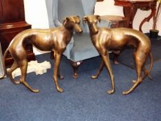 A Pair Of 20thC. Life Size Bronze Lurcher Dogs