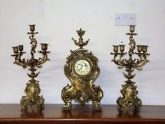 A 19thC. Gilt Bronze French Clock Garniture