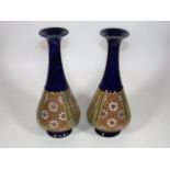 A Pair Of Doulton Stoneware Vases 11in, chip to fo