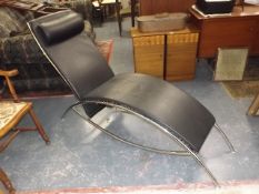 Le Corbusier Style Leather & Chromed Steel Chaise