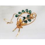 A 14ct Gold Brooch Of Organic Design Set With Jad