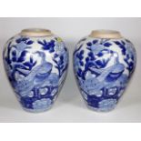A Pair Of Chinese Blue & White Porcelain Vases